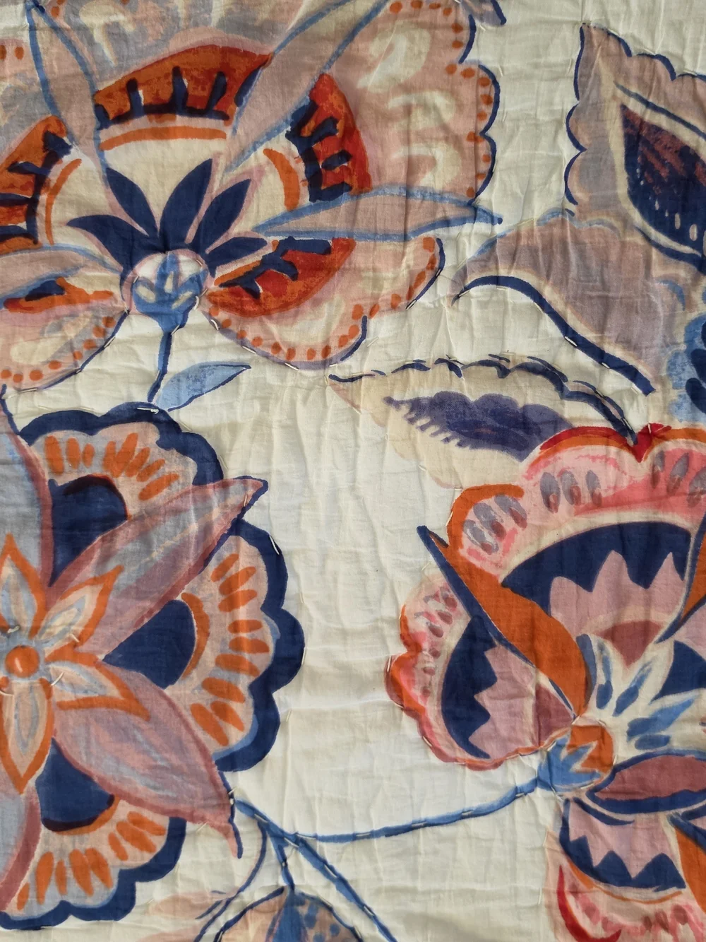 Anthropologie Brynne Floral Quilt And Two Shams in Coral, Navy & Lavender